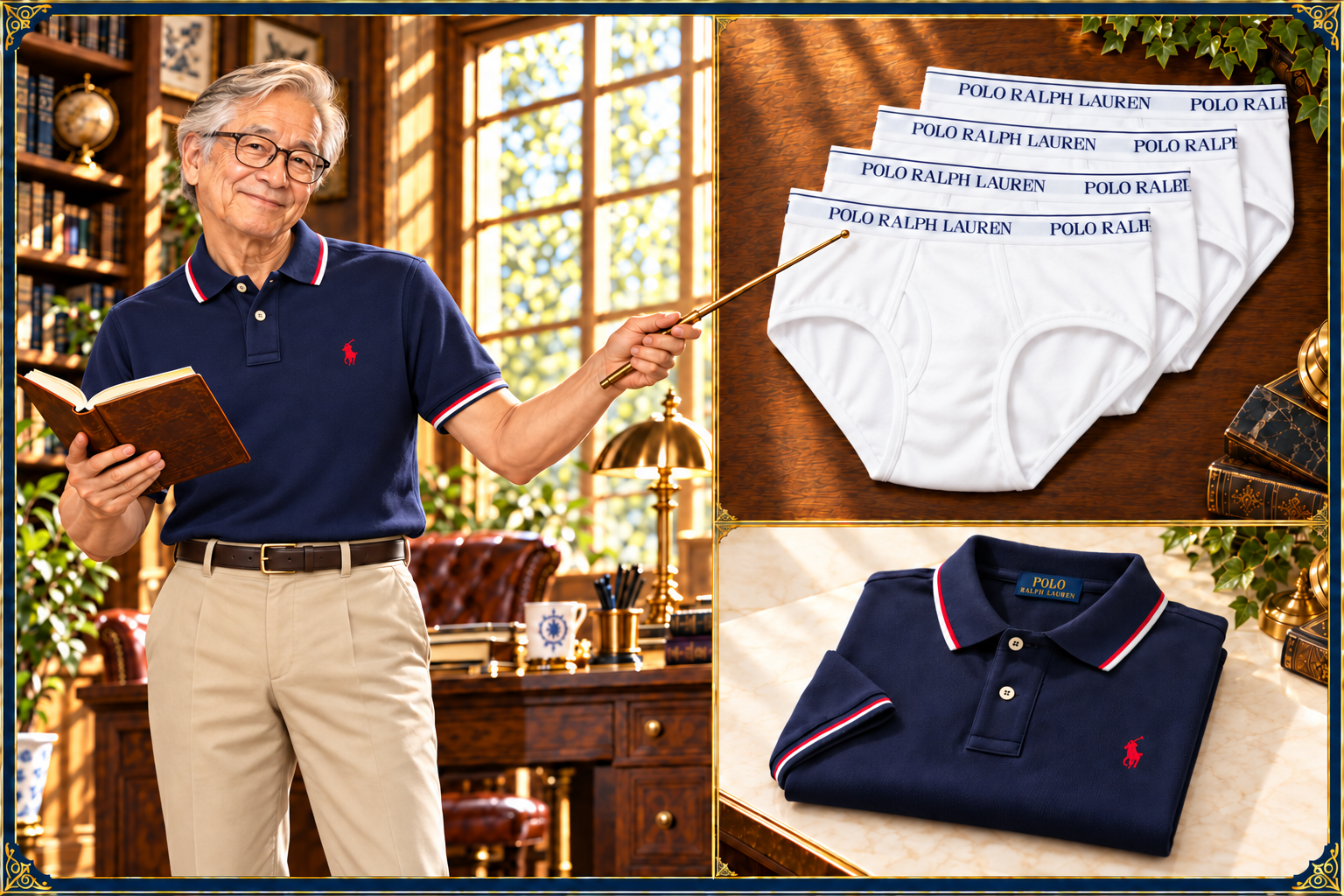 博士とPolo Ralph Laurenの白ブリーフなどを描いた参考イラスト