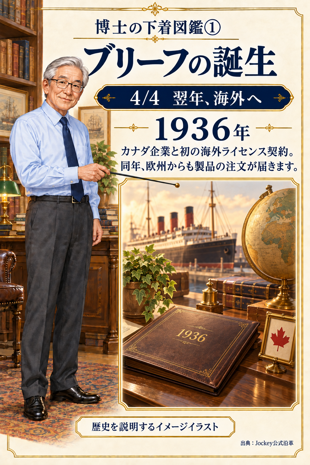 博士の下着図鑑① ブリーフの歴史を説明するイメージイラスト