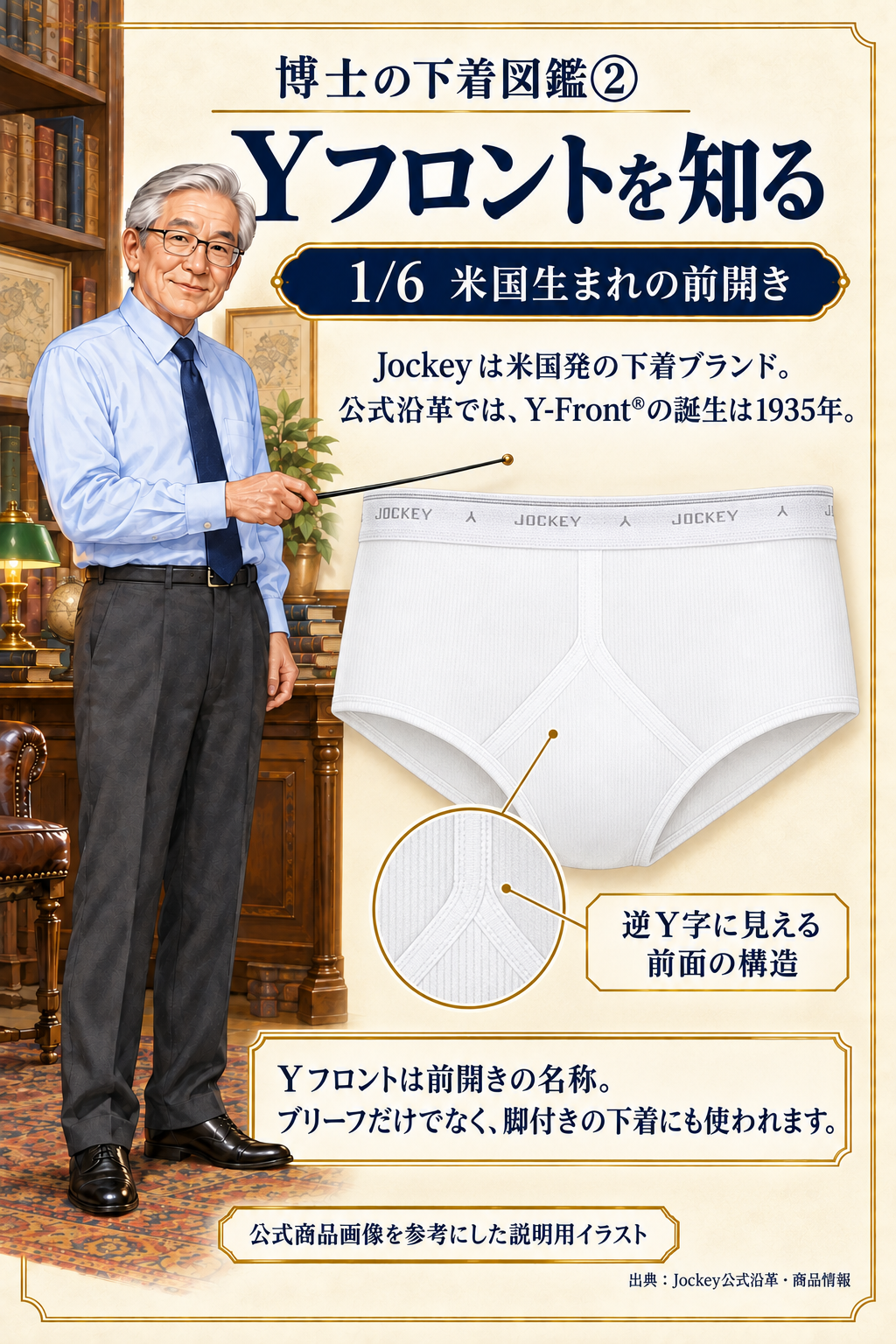 博士の下着図鑑② 前開きとYフロントの説明用イラスト