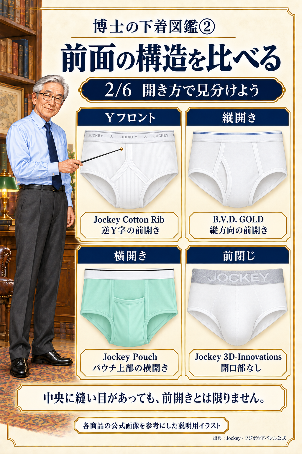 博士の下着図鑑② 前開きとYフロントの説明用イラスト