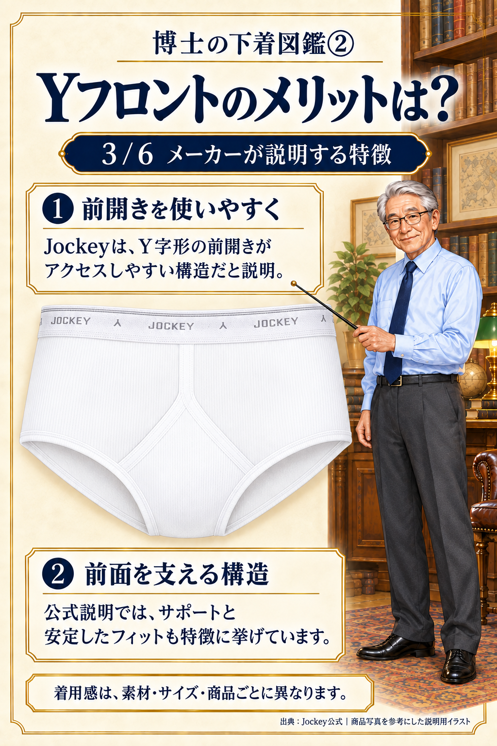 博士の下着図鑑② 前開きとYフロントの説明用イラスト