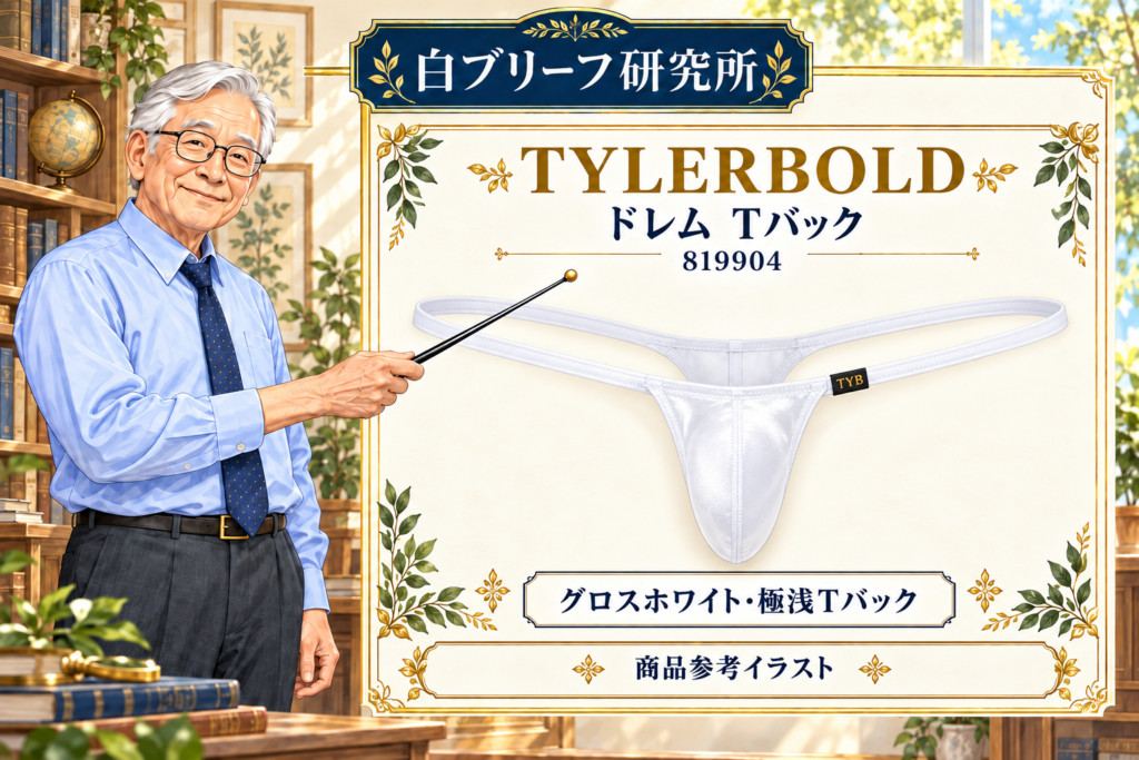 研究所の博士がTYLERBOLD-ドレムTバック-819904を指示棒で解説する商品参考イラスト