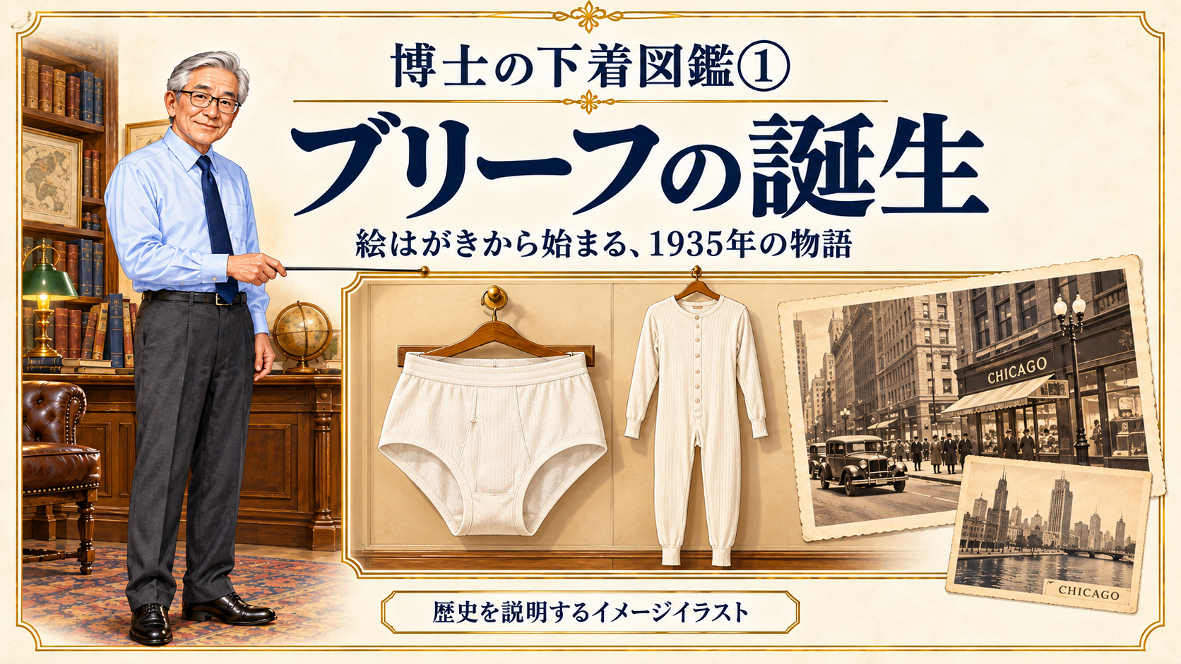博士の下着図鑑① ブリーフの誕生の説明用イラスト